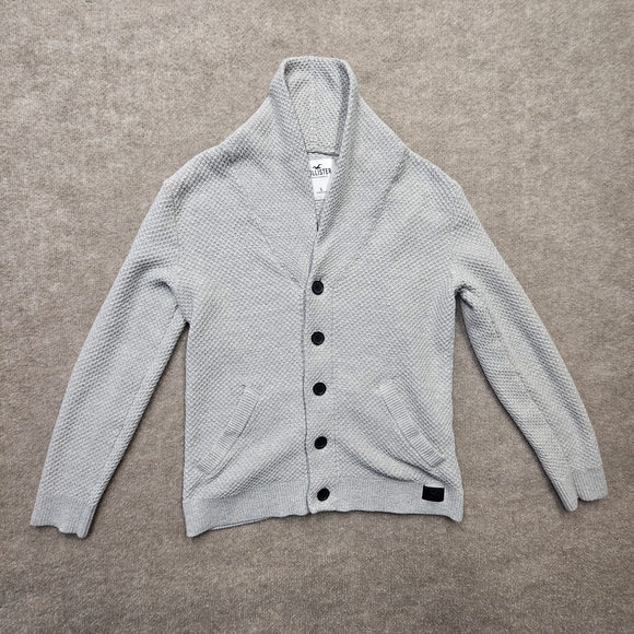 Hollister Shawl Collar Knit Button Cardigan Sweater Small Gray Y2K Preppy - Picture 7 of 15